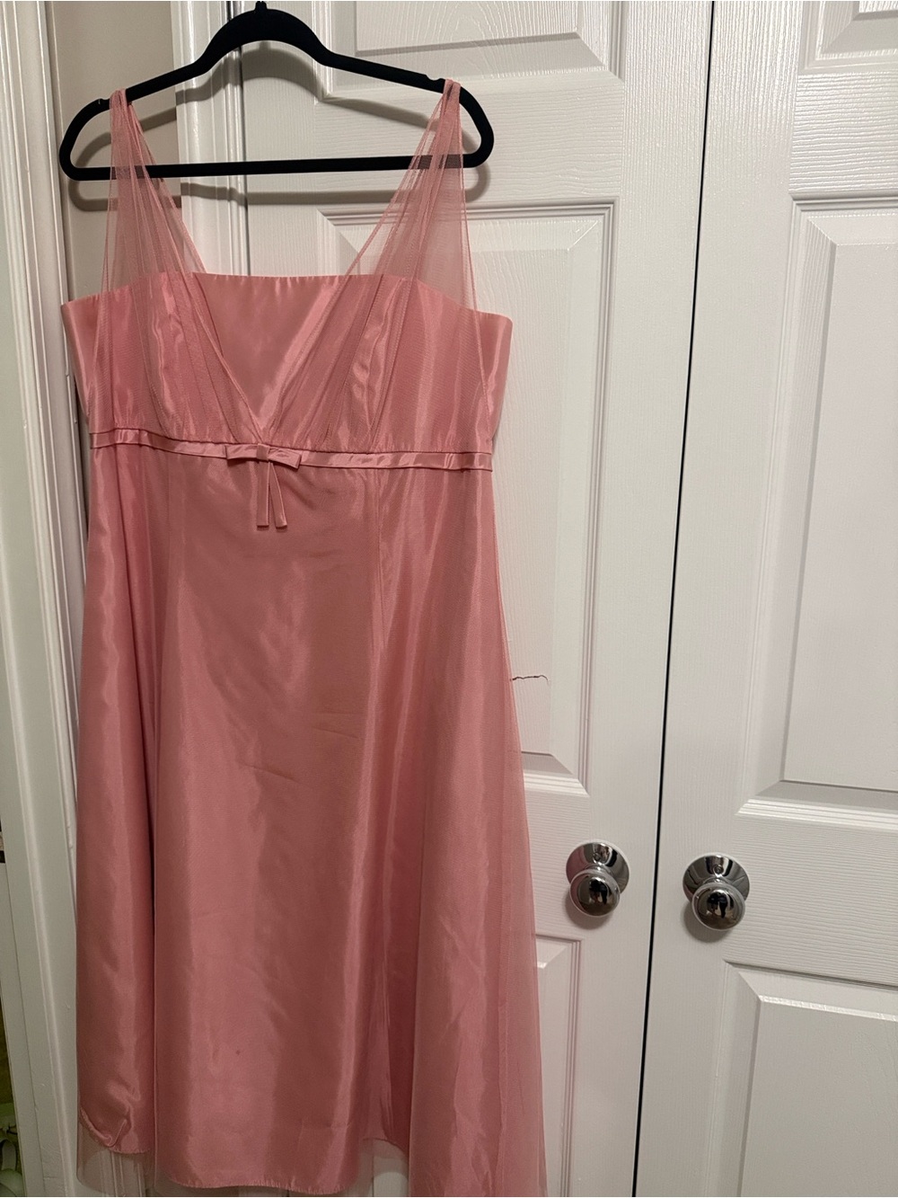 David's Bridal Pink Midi Dress with Sheer Tulle Straps